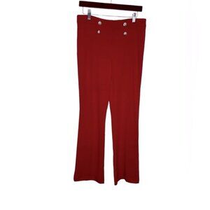 Soho Dress Pants Women Medium Red Decorative Pearl Buttons Flare Holiday Stretch